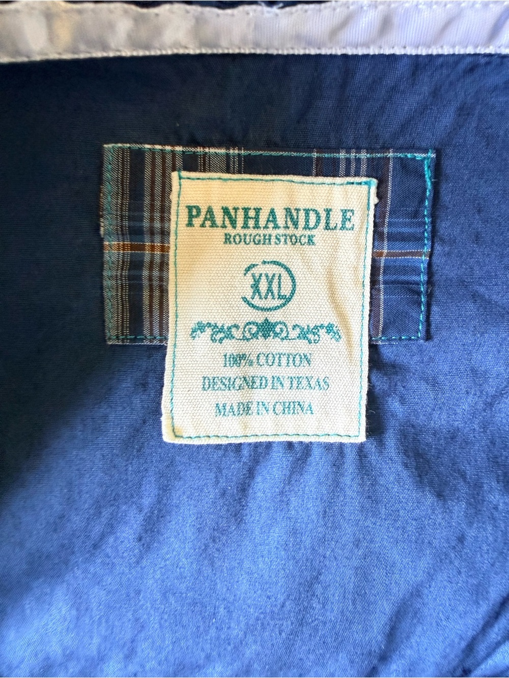 Panhandle Rough Stock Blue Western Pearl Snap Shirt XXL Whipstitch Geo Rodeo - Picture 3 of 13